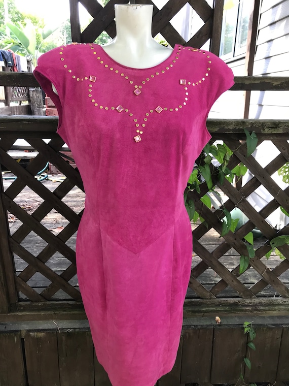 Danier fuchsia pink suede dress - 80s vintage dre… - image 1