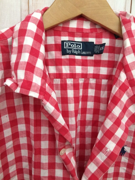 Vintage Men s Men s Shirt Tartan Polo Ralf Lauren Red and White