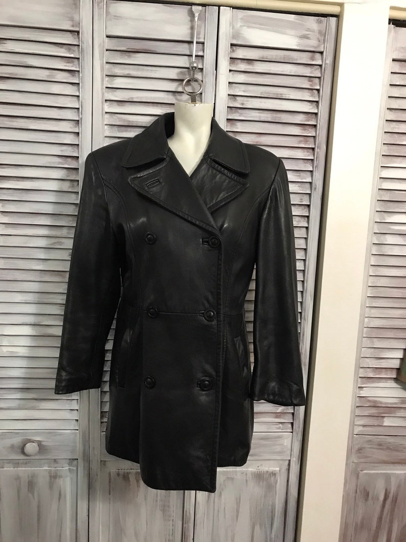 size large Coat leather vintage 90s women of leather jacket black very good condition