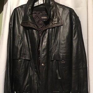 Manteau noir cuir souple homme vintage - jacket aviateur Crown design  classic leather wear - impeccable grandeur 40- doublure amovible