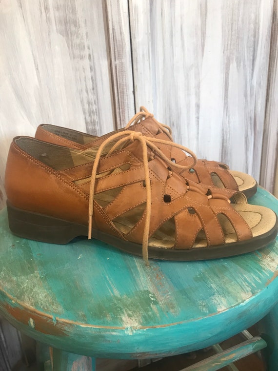 Women s Sandals Square Toe Lace up Naturalizer in Beige Leather