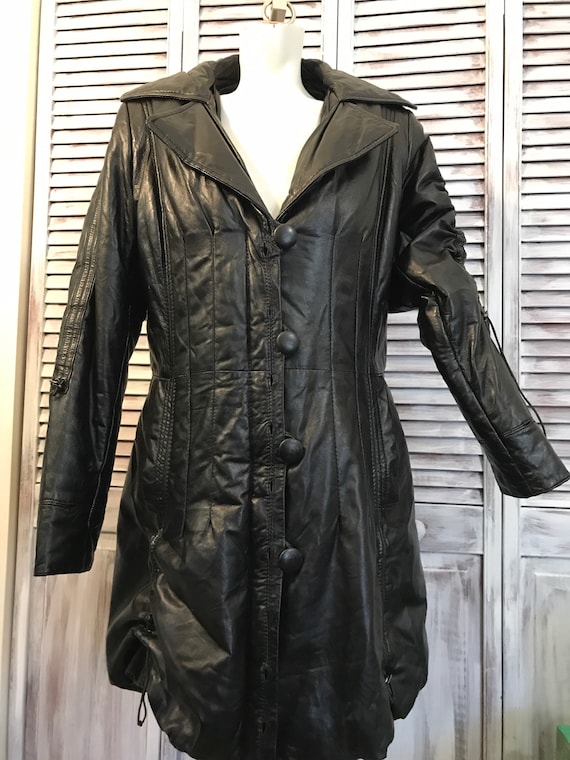 Manteau cuir femme vintage des ann es 90s jacket de cuir noir tr s