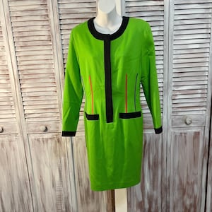 Vintage Women&#39;s 80s Green Wool Dress Size 8 by Designer Paul Alexander