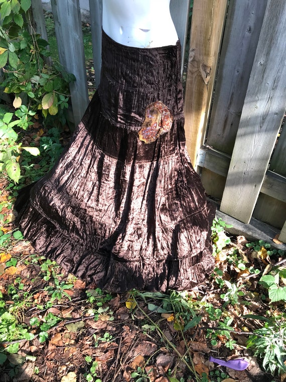 Brown velvet skirt - vintage 90s - brown brown co… - image 9