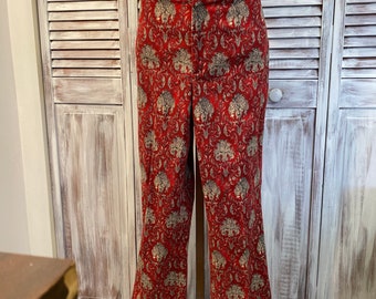 Pantalon taille haute rouge fleurie femme vintage grandeur 12