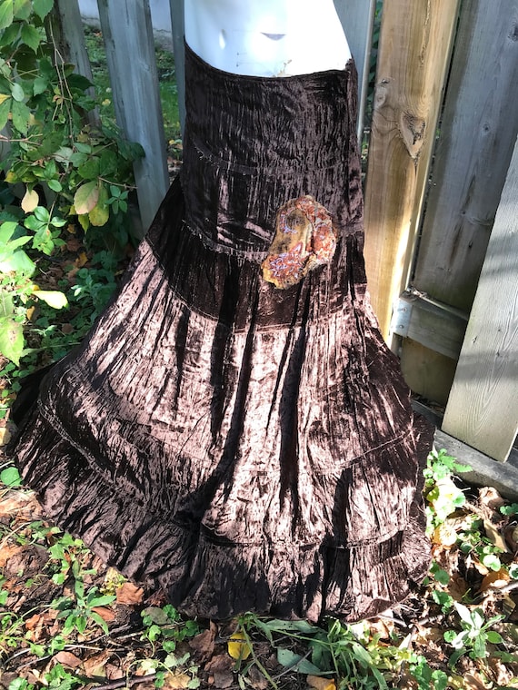 Brown velvet skirt - vintage 90s - brown brown co… - image 7