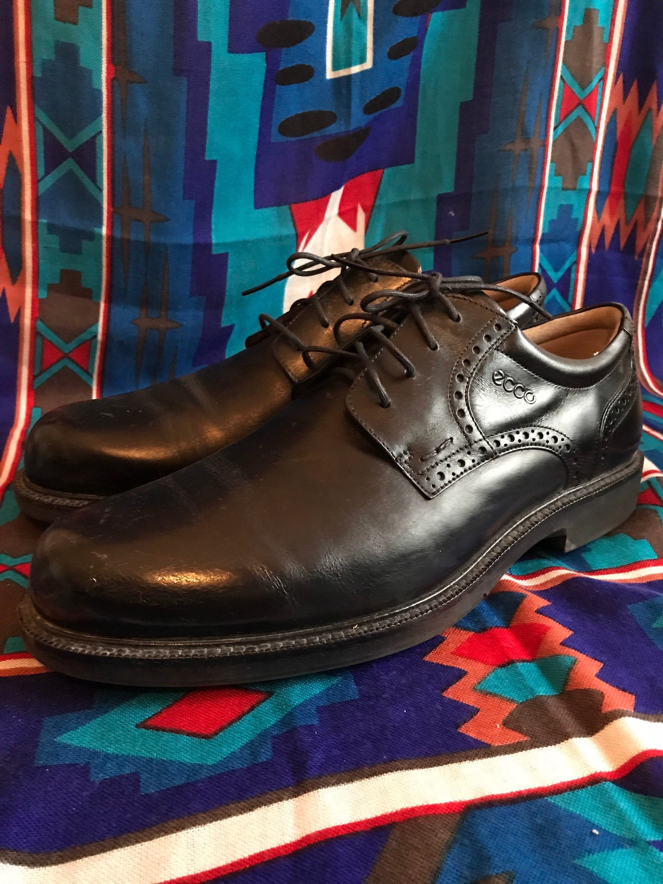 stel je voor bezig Kaal Vintage Men's Shoe Ecco in Black Leather Lace-up Shoe - Etsy
