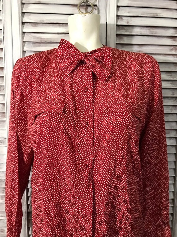 Chemisier femme vintage - blouse rouge à pois blan