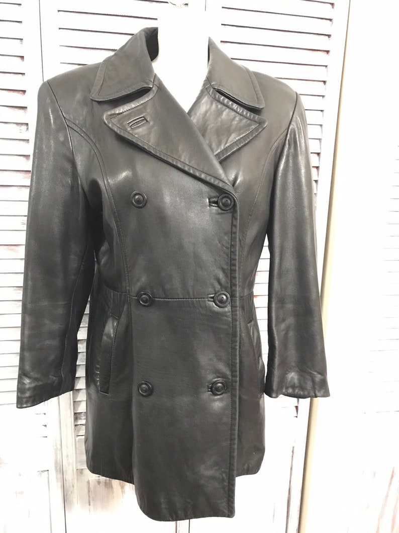 size large Coat leather vintage 90s women of leather jacket black very good condition