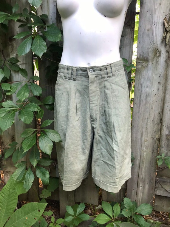 vintage women's shorts - khaki linen shorts - bagg