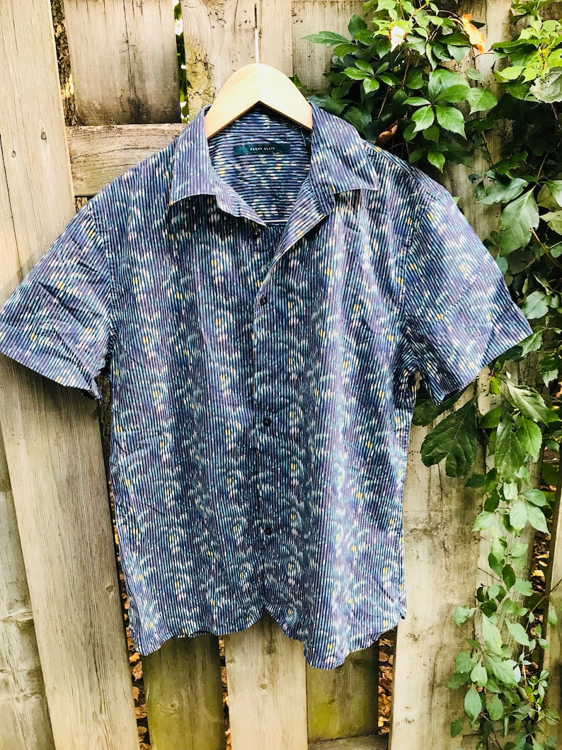 from blue shaded lined Men shirt casual designer Perry Ellies size large