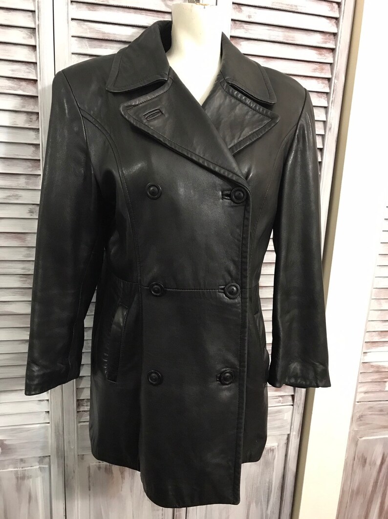 size large Coat leather vintage 90s women of leather jacket black very good condition