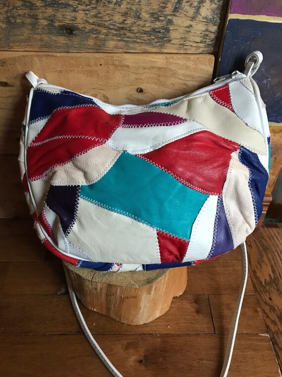 Sac à  main patchwork vintage - sacoche en cuir -… - image 4