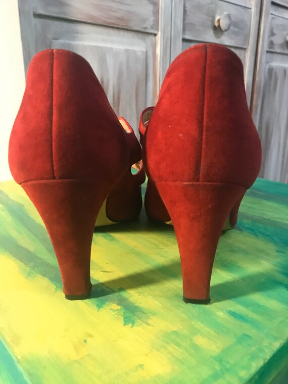 soulier femme vintage rouge en suède - soulier Pe… - image 3