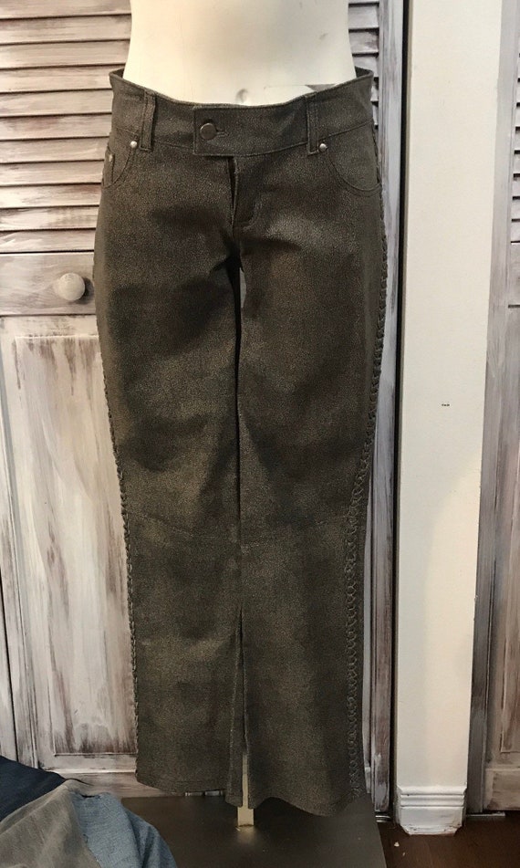 Women s Leather Pants Vintage Pants Gray Leather Low Waistline 30