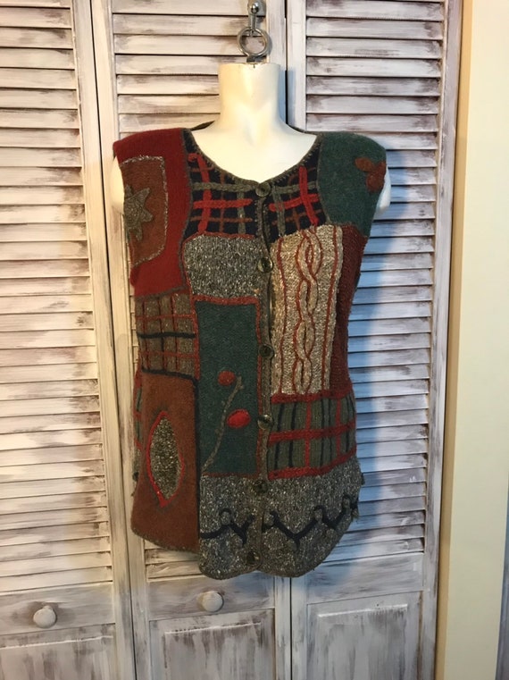 Vintage women's jacket 80s - patchwork knitting em
