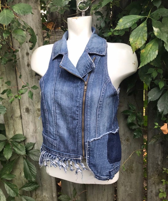 Giacca di jeans vintage riciclata giacca di jeans senza maniche