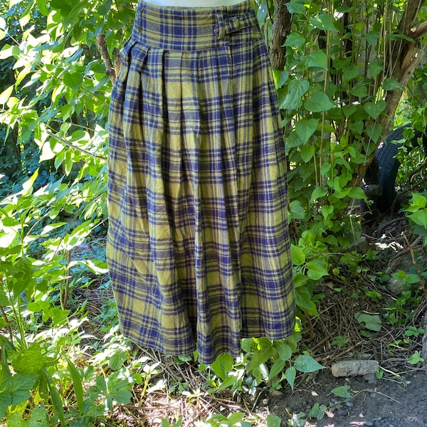 Jupe à plie tartan vert femme vintage grandeur 38