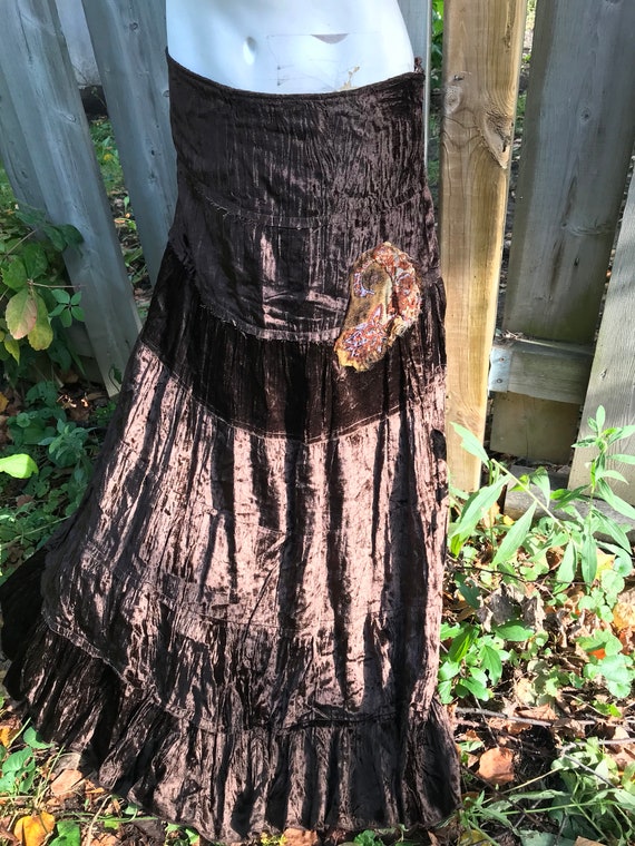 Brown velvet skirt - vintage 90s - brown brown co… - image 10