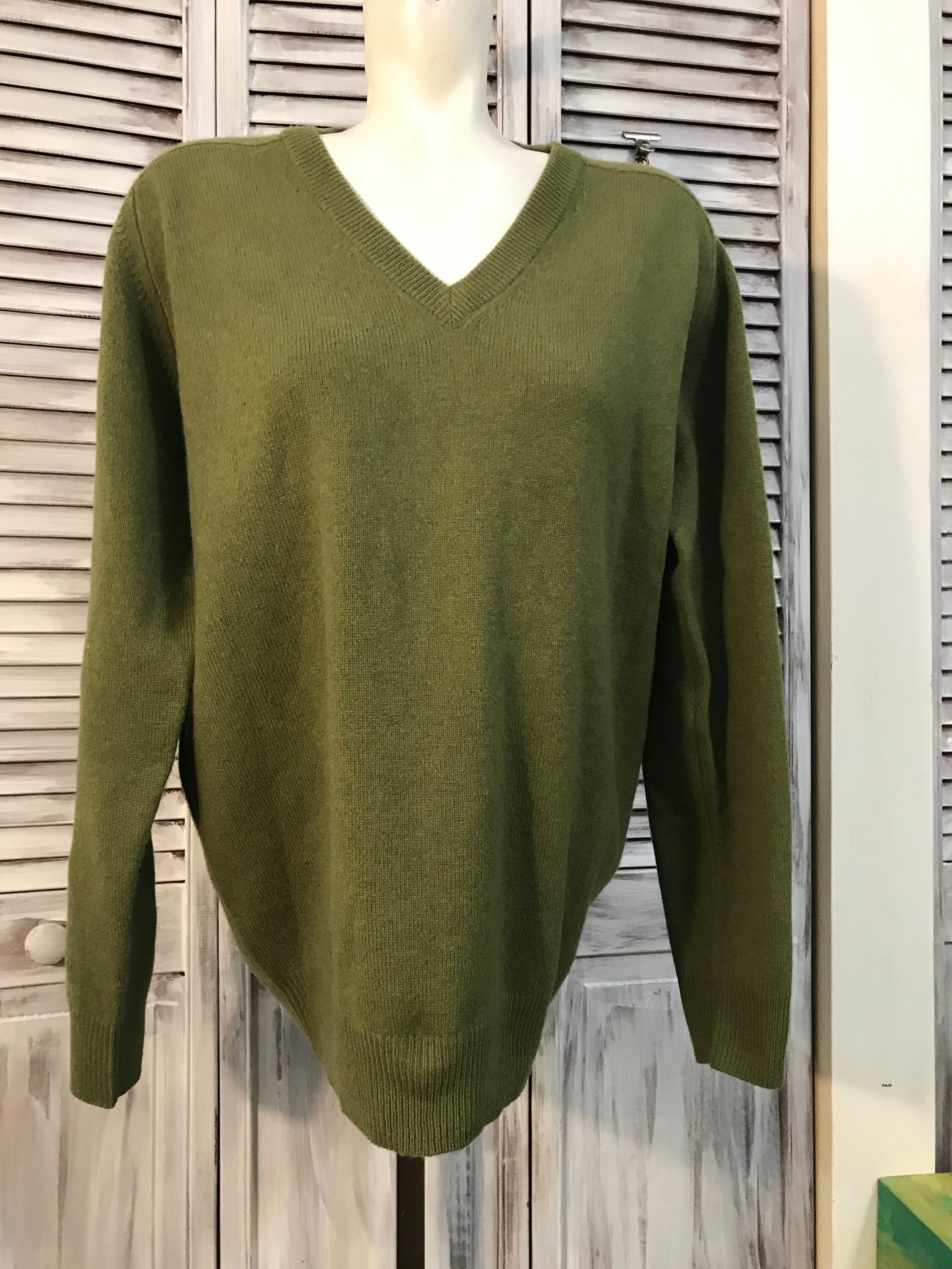 Vintage men's sweater olive green wool over men's Etsy