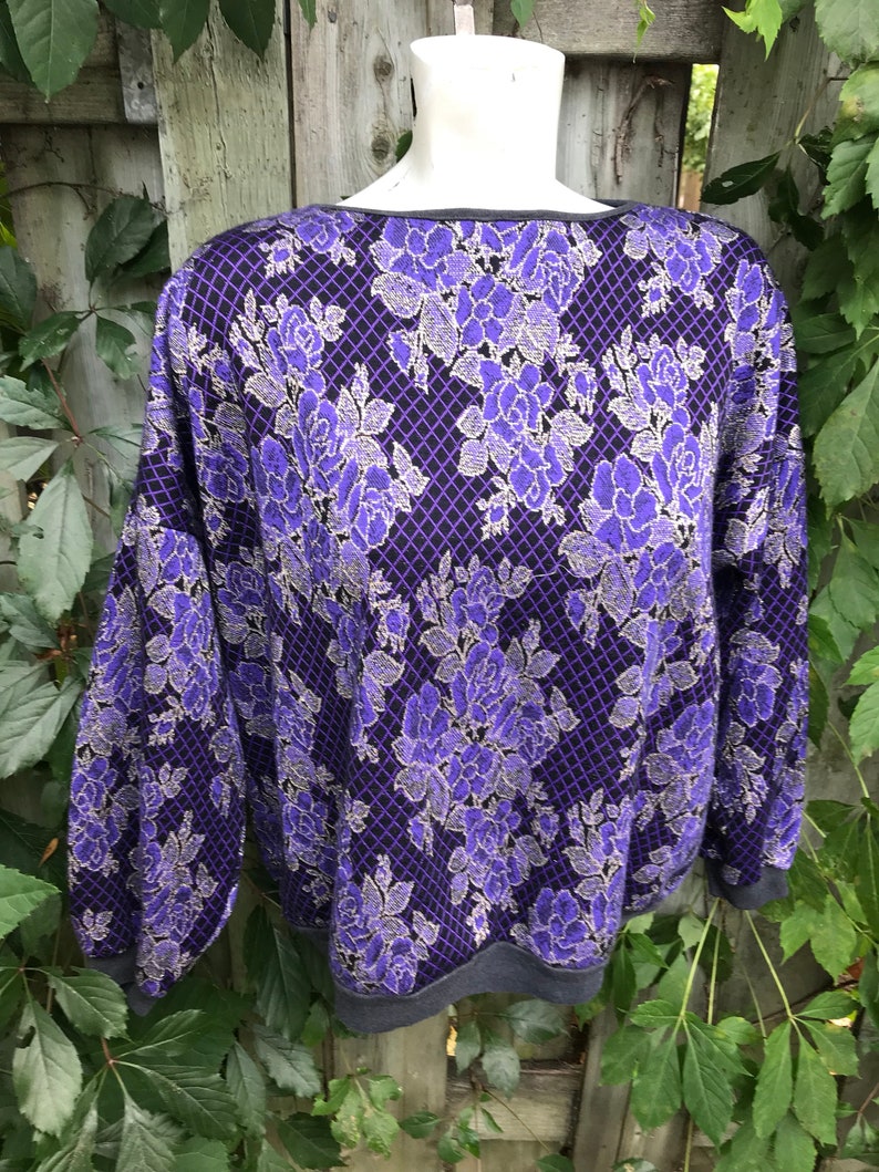 Sweater purple 90/'s 1xlarge knitting flowers print sweater