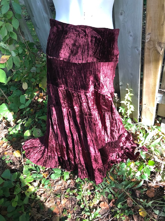 Red velvet skirt - vintage 90s - wine red color -… - image 10