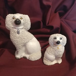 Antique Pair of STAFFORDSHIRE ceramic Confetti Spaniel dogs