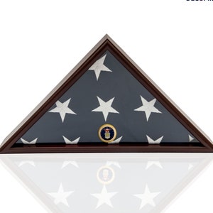 DECOMIL-AIR Force Flag Display Case Box, 5x9 Burial - Funeral - Veteran Flag Elegant Display Case with Flat Base, Solid Wood, Cherry Finish