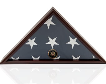 Army Flag Display Case Box, 5x9 Burial - Funeral - Veteran Flag Elegant Display Case with Flat Base, Solid Wood, Cherry Finish