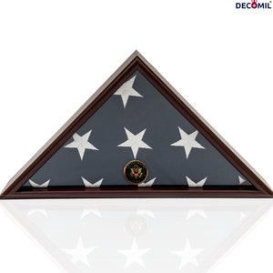 Army Flag Display Case Box, 5x9 Burial - Funeral - Veteran Flag Elegant Display Case with Flat Base, Solid Wood, Cherry Finish