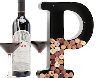 Custom Wine Cork Holder (A-Z) (Letter P), Decorative Wine Letters Cork Holder (P), Wall Art Cork Holder Decor (P), Drinking Lovers Gift