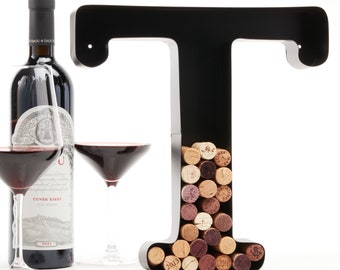 Custom Wine Cork Holder (A-Z) (Letter T), Decorative Wine Letters Cork Holder (T), Wall Art Cork Holder Decor (T), Drinking Lovers Gift