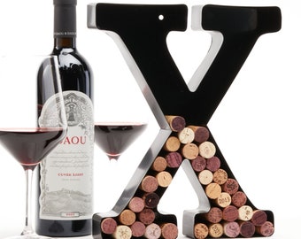 Letter X Wine Cork Holder, Black Metal Wall Art Decor