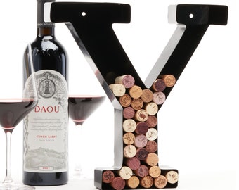 Letter Y Wine Cork Holder, Black Metal Wall Art Decor