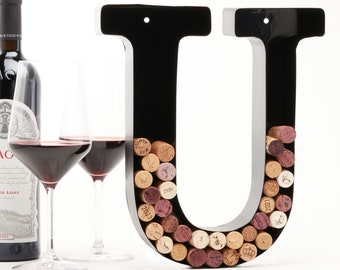 Custom Wine Cork Holder (A-Z) (Letter U), Decorative Wine Letters Cork Holder (U), Wall Art Cork Holder Decor (U), Drinking Lovers Gift