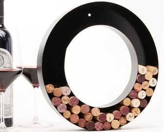 Letter O Wine Cork Holder, Black Metal, Wall Decor