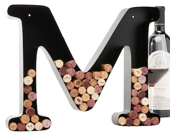 Letter M Wine Cork Holder, Black Metal Wall Art Decor