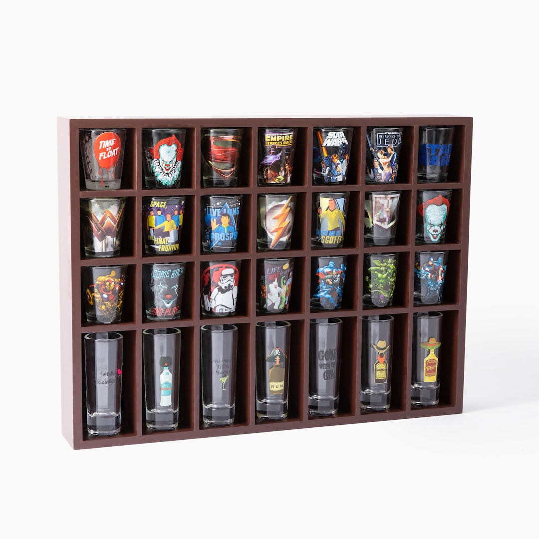28 Shot Glass Shooter Display Case Holder Cabinet Rack, Solid Wood, NO ...