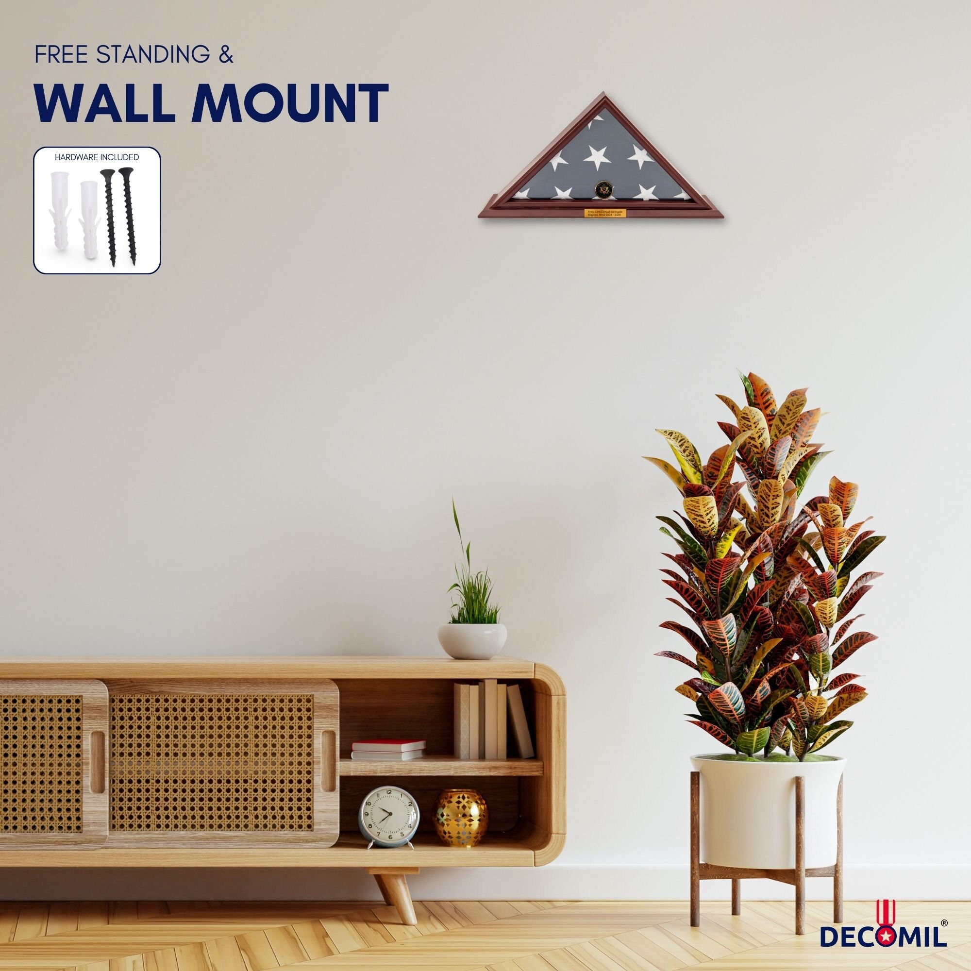 DECOMIL 5x9 Flag Display Case - Solid Wood Shadow Box With Navy Emblem For Burial Flags