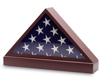DECOMIL – Burial Flag Display Case, 5x9 Flag Display Stand , Flag Case for Funeral Flag, Solid Wood Cherry Finish