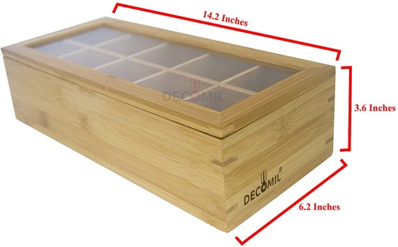 DECOMIL Box for Tea Bags, Bamboo Tea Bag Organizer, Storage Box, for  Cabinets or Countertop, 10-compartment Tea Box 