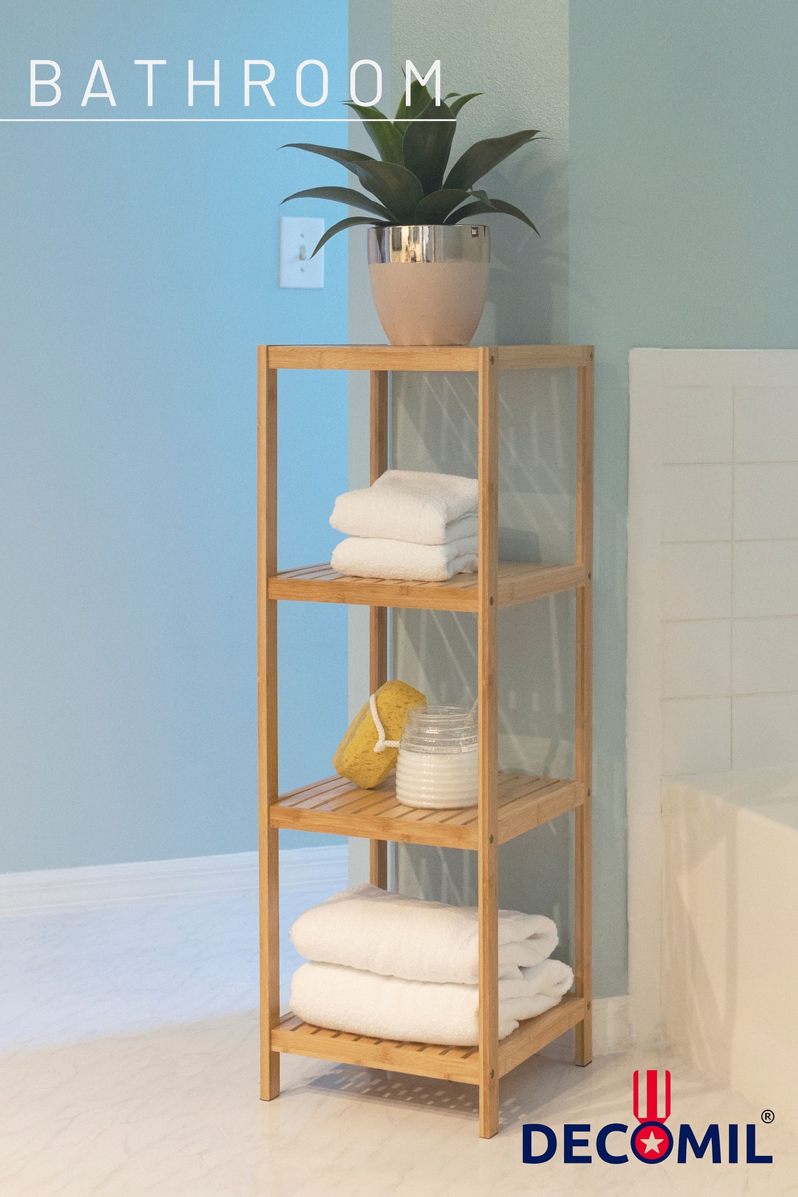 4 Tier Bamboo Standing Shelf Freestanding Bathroom Etsy