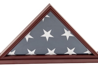 DECOMIL - 5x9 Burial/Funeral/Veteran Flag Elegant Display Case with Base, Solid Wood, Cherry Finish