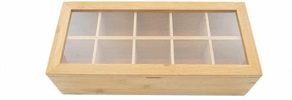 Bamboo Tea Bag Storage Caddy Box Organizer With Acrylic Lid - 5 Compartments