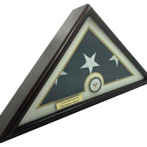 DECOMIL - 5x9 Bandiera per sepoltura/funerale/veterano Elegante espositore, legno massello, finitura ciliegio, base piatta (5x9, blu navy)