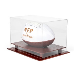 Nonemey Voetbalvitrine met licht, voetbalbox van acryl, uv-bescherming, met houten basis, vitrine voor autografie, sportbal, voetbalgeschenken, 32 x 19 x 19 cm