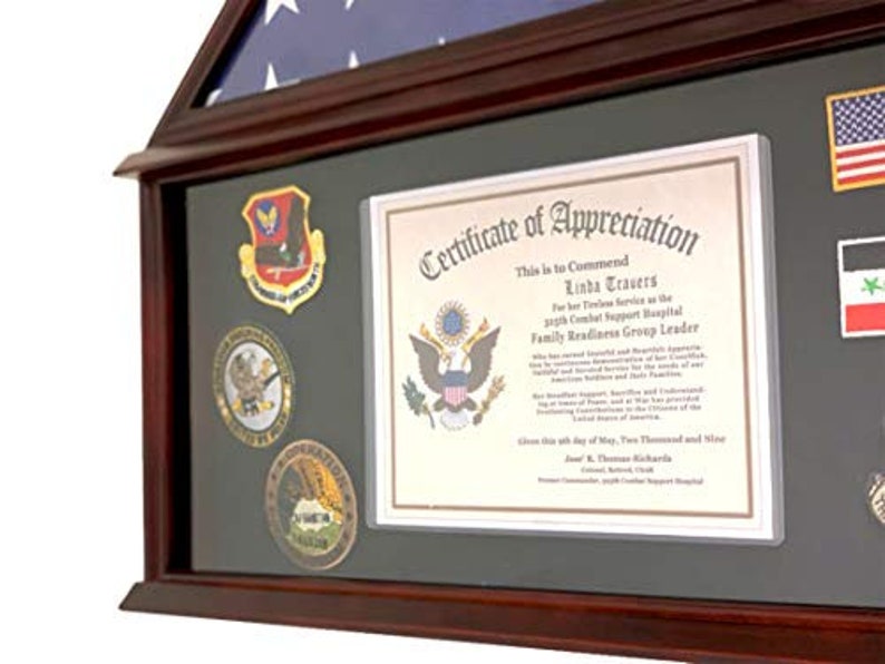 Solid Wood Cherry Large Military Shadow Box Frame Memorial Burial Funeral Flag Display Case for 5/' X 9.5/' Flag
