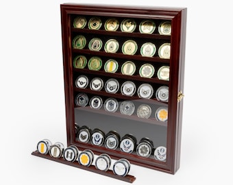 DECOMIL - Military Challenge Coin Display Case Cabinet Rack Holder With Door