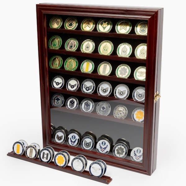 DECOMIL - Military Challenge Coin Display Case Cabinet Rack Holder With Door