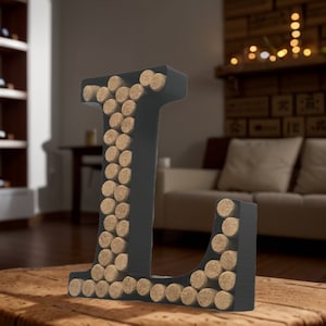 Decomil Porta-rolhas para vinho (A-Z) (Letra L) | Porta-rolhas decorativo para letras de vinho (L) | Decoração para porta-rolhas de arte de parede (L)